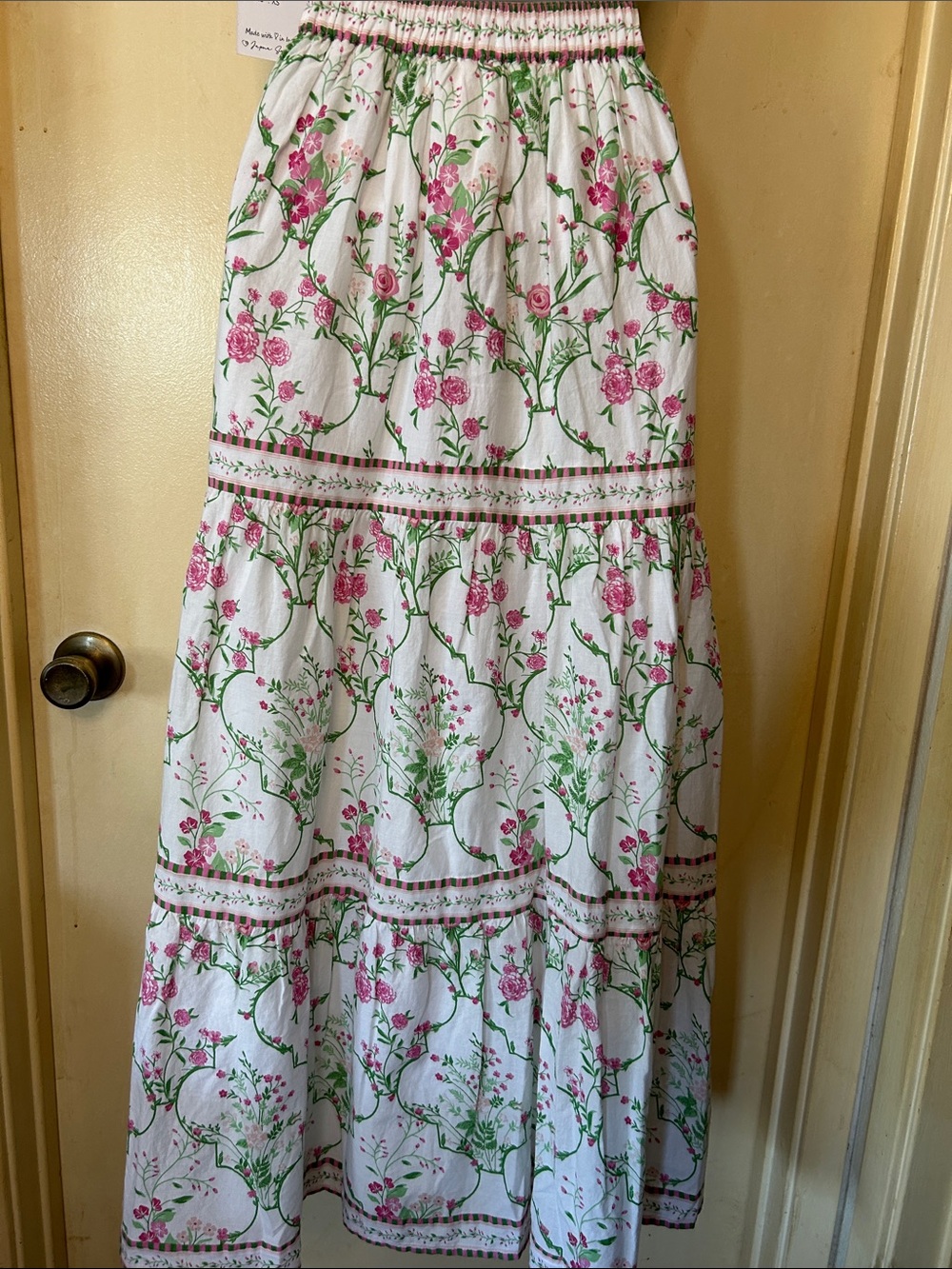 Japna White Floral Crop Top and Maxi Skirt Set with Pink and Green Print - Picture 9 of 12